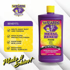 Wizards Metal Polish Cream Metal Renew - Cleans, Shines and Protects All Metals - Cream Fast-Cut Polish and Stainless Steel Cleaner - High Gloss Metal Polish - 32 oz