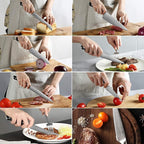 Damascus Kitchen Knife Set, 15-Piece Kitchen Knife Set with Block, ABS Ergonomic Handle for Chef Knife Set and Serrated Steak Knives Knife Sharpener and Kitchen Shears, Beechwood Block