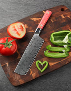 Kitchen Nakiri Knife 7 Inch, Professional Kitchen Chef Knife, Ultra Sharp Damascus Powder Steel with Full-tang Resin Handle, SHENG Series