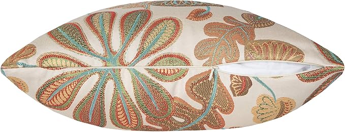 Mika Home Set of 2 Jacquard Tropical Leaf Pattern Throw Pillow Covers Decorative Pillowcase 20X20 Inches,Teal Cream