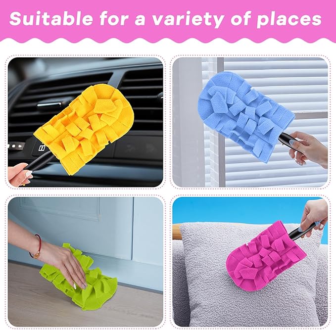 Zubebe 12 Pcs Duster Refill Reusable Fleece Duster Refills Feather Flat Dusters Multi Surface Washable Cleaning Pads Tools for Home, Blinds, Car, Pet, Furniture, Fans (Red,Yellow,Green,Blue)