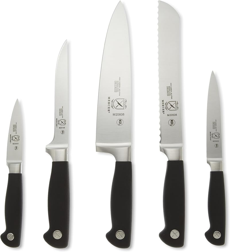 Mercer Culinary M20000 Genesis 6-Piece Forged Knife Block Set, Tempered Glass Block,Black