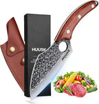Huusk Hand Forged Meat Cleaver - Butcher Knife for Meat Cutting, Japanese Kitchen Viking Knife with Sheath, Cooking Knives for Kitchen and Outdoor Camping, Thanksgiving Christmas Gifts
