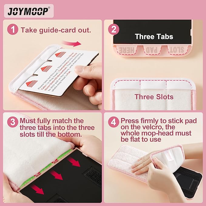 JOYMOOP Flat Mop, Microfiber Mops for Floor Cleaning, 60" Long Handle with Flexible 13" Flat Head, Pink