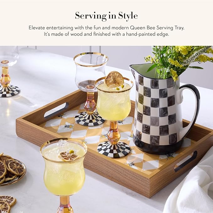 MACKENZIE-CHILDS Wooden Tray with Handles, Rectangular Tray for Serving, Queen Bee