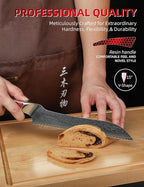 8 inch Serrated Bread Knife, Japanese VG-10 Damascus Steel Kitchen Knife, Ultra Sharp Bread Cutting Knife with Full-tang Handle in Red Resin, LA-S9 Series