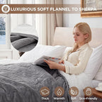 Westinghouse Heated Blanket Full Size, Soft Flannel to Sherpa Electric Blanket with 10 Heating Levels, 12 Hours Auto Off, Fast Heating Warming Blanket, Machine Washable, 72x84 Inch, Light Grey