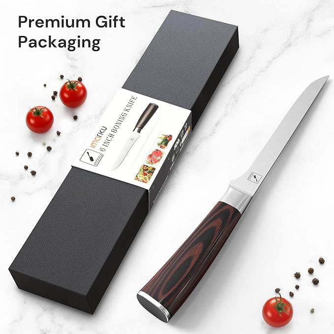 imarku Boning Knife, 6 Inch German High Carbon Stainless Steel Fillet Knife, Perfect for Meat Cutting, Pakkawood Handle, Gifts for Women and Men