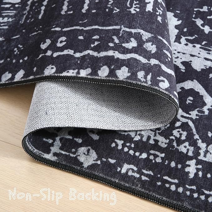 Rugcomf Area Rugs 8x10 Rug for Living Room Clearance Washable Boho Area Rug Non Slip Moroccan Vintage Low Pile Large Rug for Living Room, Bedroom, Farmhouse, Dining Room, Kids Playroom(Black)