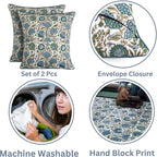 Ridhi Asparagus Green Print Cotton Throw Pillow Covers for Decorative Couch Pillows for Living Room, Chic Boho Cute Outdoor Thanksgiving Pillows Covers Gifts 24x24 Inches