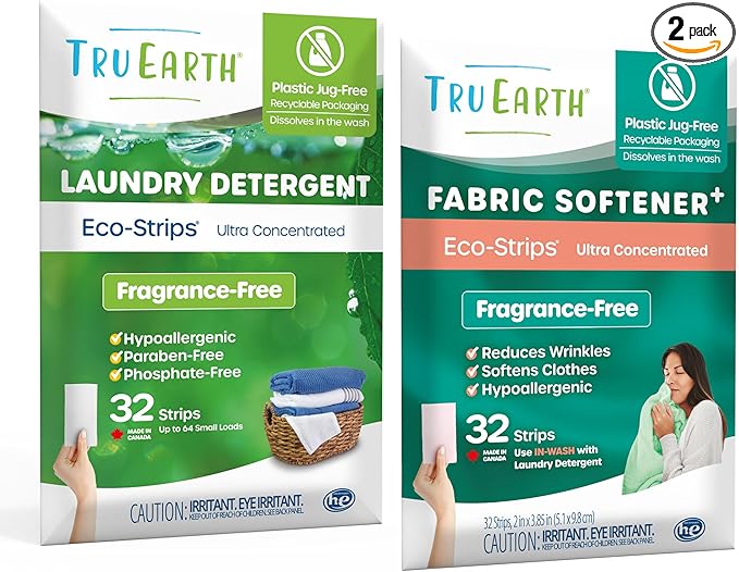 Tru Earth Bundle: Laundry Detergent Sheets & Fabric Softener Sheets - Plastic Jug-Free, Easy-to-Use - Fragrance-Free