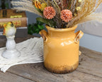 Quoowiit Ceramic Rustic Farmhouse Vase, Distressed Decorative Flower Vase for Home Decor, Ideal Shelf Decor, Yellow Boho Vases for Living Room Bedroom Kitchen Office Centerpiece Table Decorations