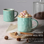 HaWare 14OZ Coffee Mugs Set of 4, Stoneware Coffee Cups with Handle, Latte Mug for Man, Woman, Dad, Mom, Modern Tea Mugs for Latte/Cappuccino/Cocoa/Milk, Dishwasher& Microwave Safe, Reactive Green