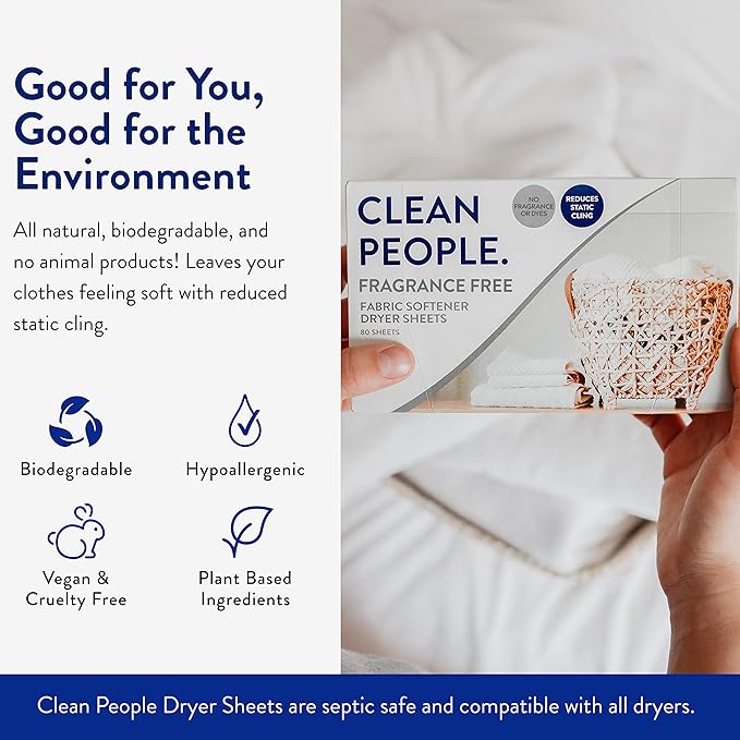 The Clean People Fabric Softener Sheets - Dryer Sheets - Softens & Removes Static Cling - Vegan Laundry Softener, Essential Oils - Fragrance Free 360 Pack