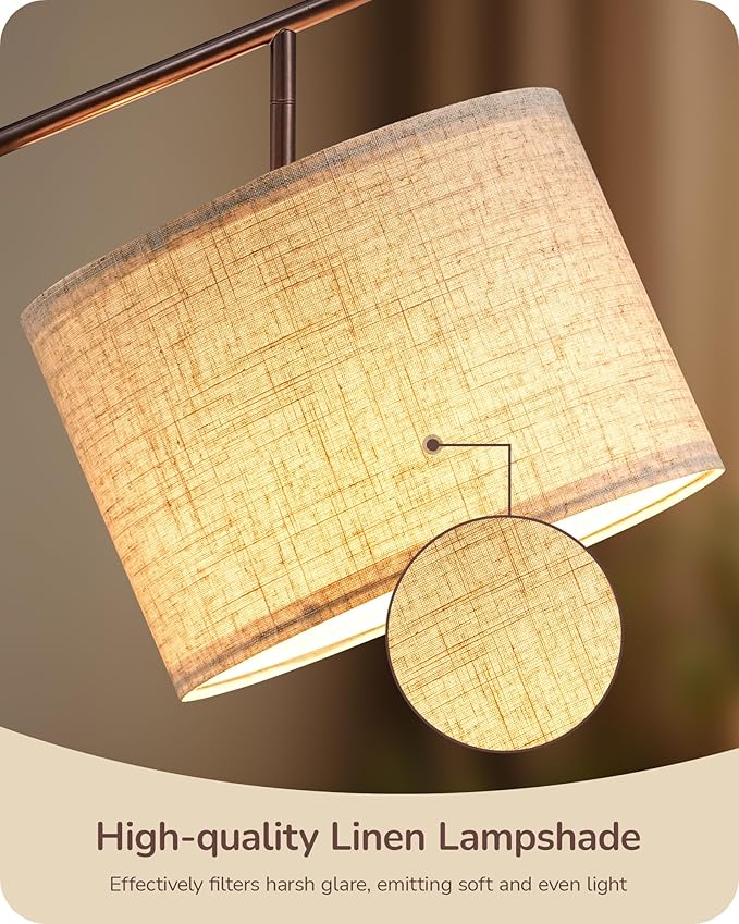 EDISHINE 64.7" Modern Minimalist Floor Lamps for Living Room with 3 Color Temperatures Bulb & Adjustable Linen Shade, Foot Pedal Switch, Tall Standing Lamp for Bedroom Office, Brown