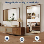 WEER Bathroom Mirror, 40x30 Inch Wall Mirror, Walnut Wood Grain Framed Mirror, Rectangle Vanity Mirror, Tempered Glass, Anti-Rust, Hangs Horizontally or Vertically