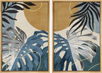 SIGNFORD Framed Canvas Print Wall Art Set Jungle Tropical Monstera Palm Leaf Abstract Shapes Illustration Modern Art Decorative Nordic Nature for Living Room, Bedroom, Office - 16"x24"x2 Natural