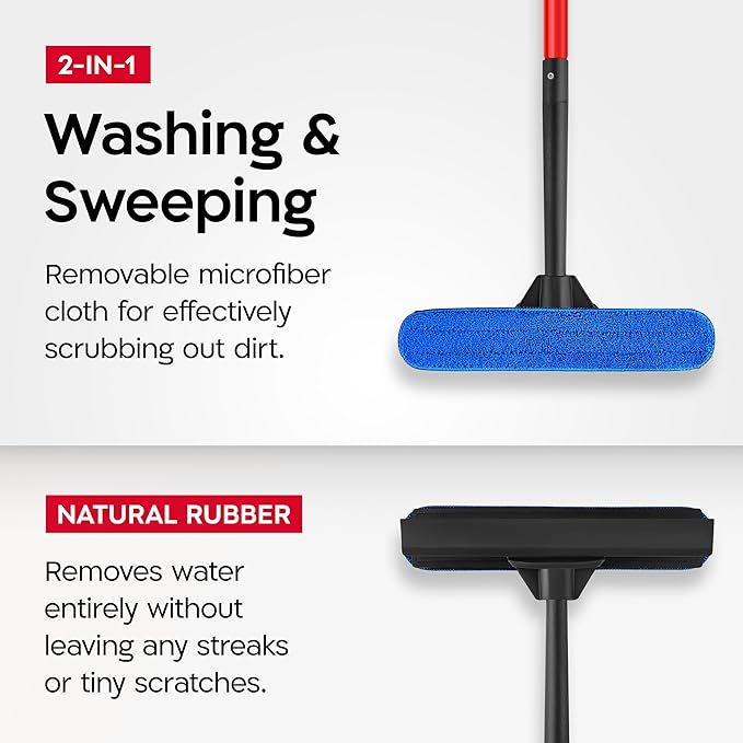 Tyroler Professional Window Squeegee for Home, 12"-80" Long Squeegee for Window Cleaning, 2-in-1 Window Cleaning Squeegee Kit, Indoor & Outdoor Window Cleaner Tool for High Windows & Glass (12"-80")