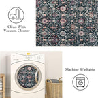 Lahome Moroccan Machine Washable Rugs for Living Room, 4x6 Rug for Bedroom Non-Slip Vintage Trellis Ultra-Thin Throw Carpet for Dining Room Office Nursery, Black/Multi