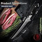 DRAGON RIOT Japanese Fillet Knife, 7 inch Meat Boning Knife with VG10 Steel Core, Damascus Pattern, Flexible Blade, Ergonomic Handle, Fishing Gift for Men