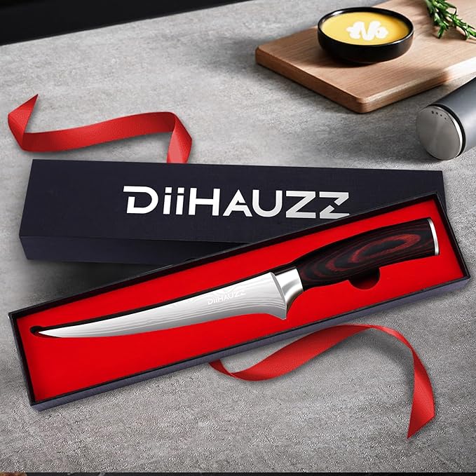 Fillet Knife 7 Inch, Razor Sharp Boning Knife High Carbon Stainless Steel for Fish Meat Poultry Cutting, Japanese Style Fish Knives with Flexible Ergonomic Pakkawood Handle