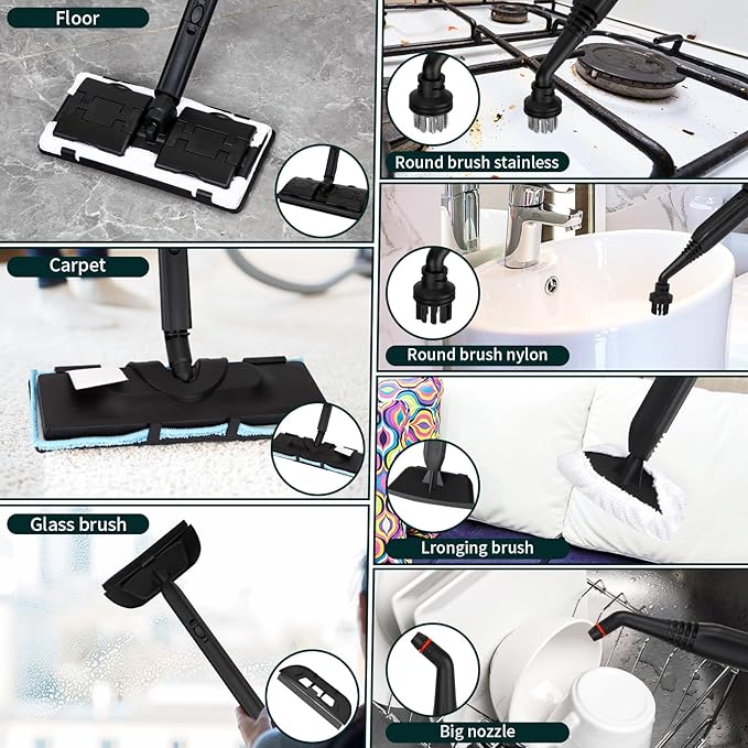 Steam Cleaner,Multipurpose Neat Canister Steamer with 21 Accessories, 5 Mins Heating with 1.5L Tank,Rolling Cleaning Machine for Carpet, Floors,Windows,Mirrors,Glass and Cars (White orange)