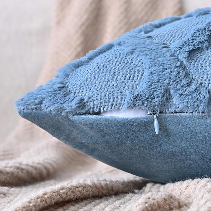 Set of 2 Soft Moroccan Throw Pillow Covers 12x20 Inch Plush Boho Decorative Pillow Cover Accent Cushion Case for Couch Sofa Bed, Grey Blue