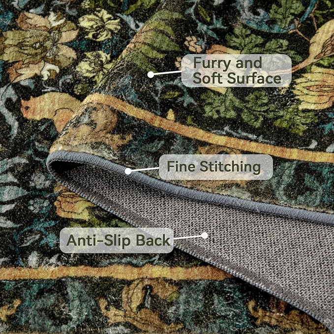 Topllen Washable Area Rug - Area Rug 6'x9' Boho Soft Living Room Rug, Non-Slip Large Area Rugs Indoor for Dining Room Livingroom Bedroom, Vintage Rug (Dark Green, 6x9ft)