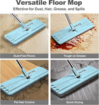 JOYMOOP Flat Mop, Microfiber Mops for Floor Cleaning and Wall Cleaner, 50" Mop with 13" Flat Head with a Microfiber Mop Pad - Pale Aqua