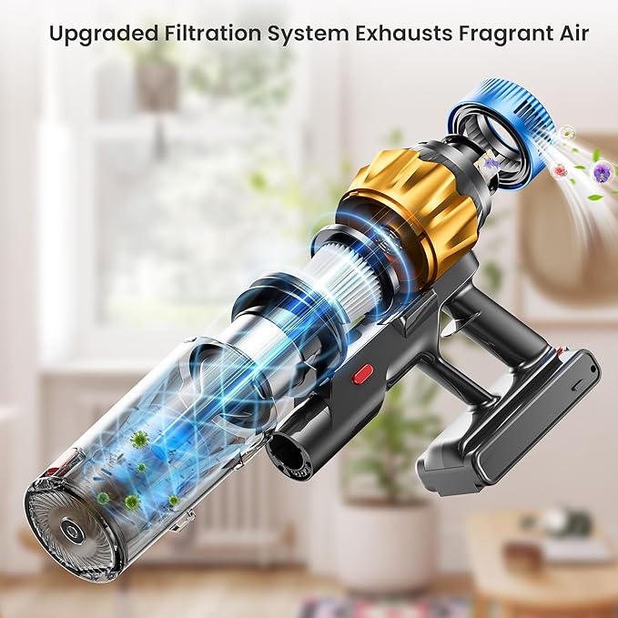 Cordless Vacuum Cleaner, 580W 48KPA 70Mins Vacuum Cleaners for Home, Self-standing Stick Vacuum with Aromatherapy, Anti-Tangle Brush, Wall Mount Charging Vacuum for Hardwood Floor/Carpet/Pet Hair