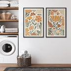 SIGNFORD Framed Canvas Print Wall Art Set Vintage Flower in Pastel Illustration Modern Art Decorative Nordic Nature for Living Room, Bedroom, Office - 16"x24"x2 Black