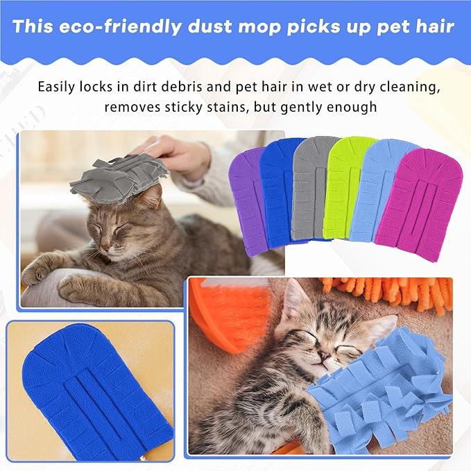 Zubebe 6 Pcs Duster Refill Reusable Fleece Duster Refills Feather Flat Dusters Multi Surface Washable Cleaning Pads Tools for Home, Blinds, Car, Pet, Furniture, Fans (Elegant Color)