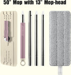 JOYMOOP Flat Mop, Microfiber Mops for Floor Cleaning and Wall Cleaner, 50" Mop with 13" Flat Head with a Microfiber Mop Pad - Beige & Blush Brown