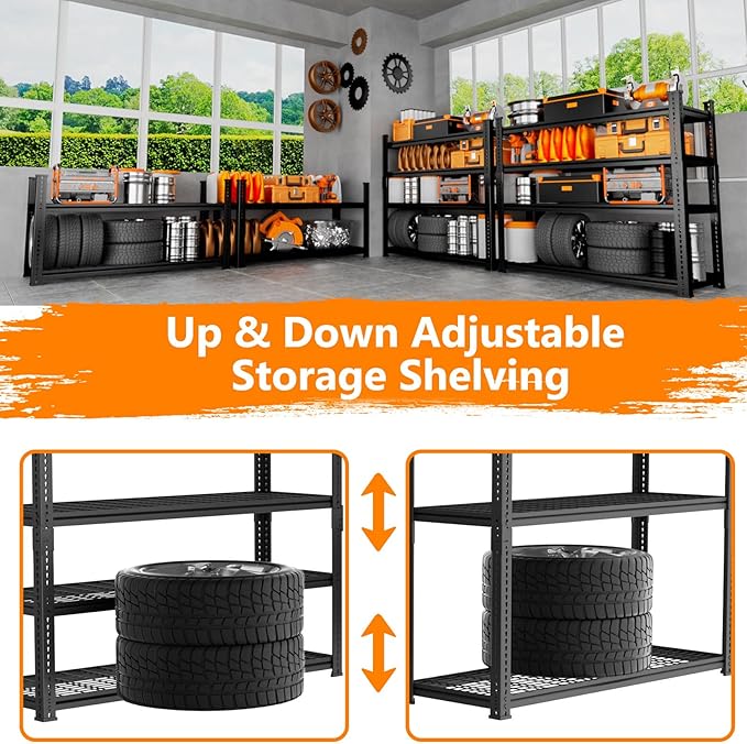 Storage Shelves Heavy Duty, 36"L x 16"W x 60"H Garage Wire Shelving Unit Loads 1920LBS, 4-tier Adjustable Metal Industrial Utility Shelf Rack for Kitchen, Laundry Room, Pantry, Warehouse, Basement
