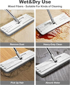 JOYMOOP Flat Mop Pads, Microfiber Mop Cleaning Pads, Washable Pads, Pads Replacement Flat Mop or Mop Bucket Set, Pack of 50 Refills 13inch - Grey and Stripe