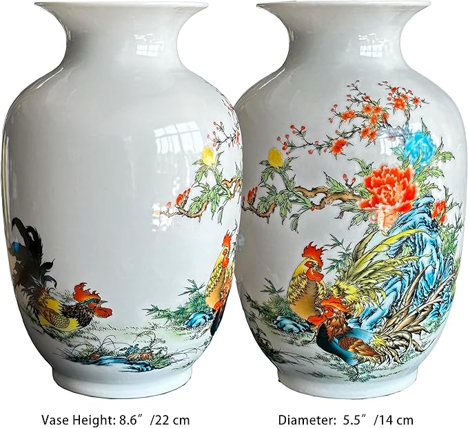 MTME Porcelain Figurines, Jingdezhen Decorative Flower vase, Melon Sr. Home Decor, Wedding Gifts, Aesthetic Sculpture Home décor (Rooster)