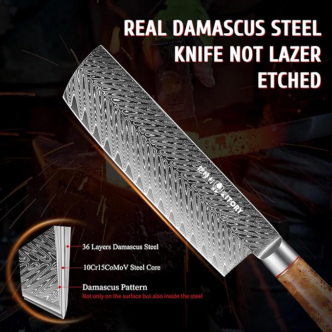 Kitory Damascus Nakiri Knife, 7" Ultra Sharp Kitchen knife - High Carbon 73-Layer 10Cr15CoMoV Stainless Steel - with White Shadow Wood Handle, for Kitchen and Restaurant, 2025 Gift