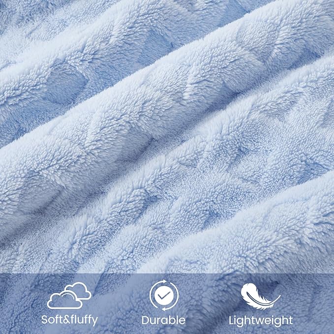 Cozy Bliss Soft Twin Size Waffle Blanket - Lightweight Cozy Blankets Gift for Women,Cute Checkered Throws Blanket for Bed, Couch and Sofa,Light Blue,60x80 Inches