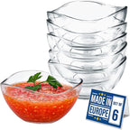 Volarium CRYSTALIA Small Glass Bowls for Kitchen Prep, Modern Round Serving Dishes for Dessert, Salad, Fruit, Pudding, Candy, Cereal, Ice Cream, Stackable Bowls Set of 6 (Large 10 1/2 oz)