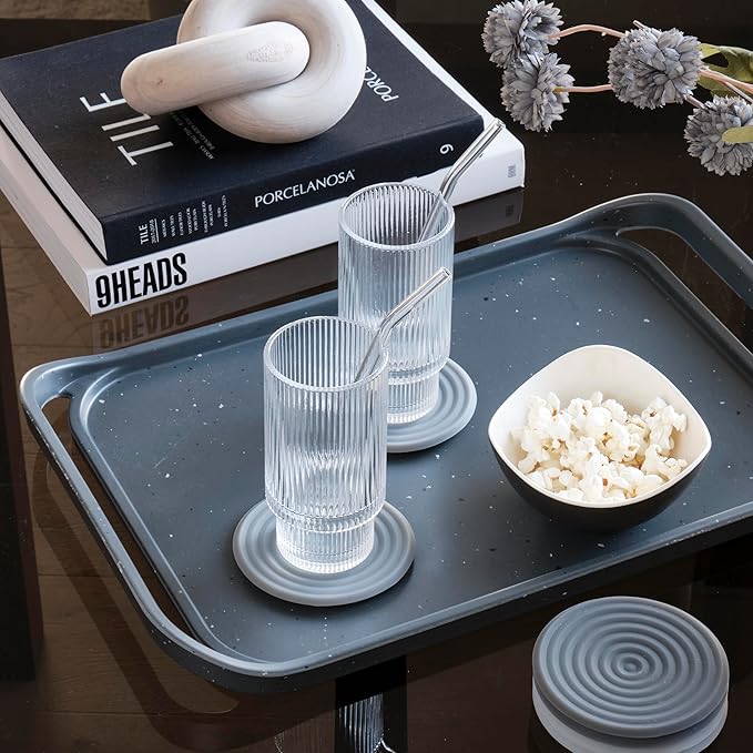 LINE+ARC Waterproof, Easy-to-Clean, 18"x12" Serving Tray Extra Large Handles (Mint) 100% Food-Grade Melamine for Breakfast, Dinner, Bed, Tea, Crafts, Decorative, TV, Couch, Outdoor, Patio