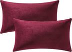 Throw Pillow Covers 12x20 Burgundy: 2 Pack Cozy Soft Velvet Rectangular Decorative Pillow Cases for Farmhouse Home Decor