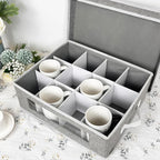 homyfort Mug Storage Box, China Storage Containers Organizer Hard Shell with Dividers for 12 Coffee Mugs, Tea Cup, Moving & Packing (Grey)