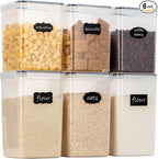 Chef's Path Large Airtight Food Storage Containers with Lids, Pack of 6, 3pcs 6.5L and 3pcs 5.2L, Kitchen and Pantry Canisters for Sugar, Flour, and Baking Supplies - Transparent