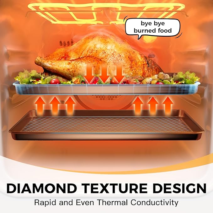 Jelly Roll Pan 15x10 - HONGBAKE Commercial Cookie Sheets for Baking with Diamond Texture Surface, 57% Thicker Carbon Steel Baking Sheet for Oven, Nonstick Cooking Tray