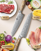XINZUO Damascus 8.3 Inch Kiritsuke Chef Knife,Hand Forged High Carbon Steel Sharp Kitchen Cutting Knife,Comfortable Ergonomic Full Tang Figured Sycamore Wood Handle