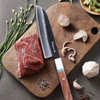 Santoku Knife 7in, Damascus Japanese Chef Knife, Professional Hand Forged Chef's Knives for Kitchen Cooking Meat Cleaver, Cutting Vegetables and Fruit, Razor-Sharp Chef's Knife with Gift Box, Black