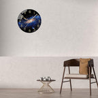 VIKMARI Black Wall Clock 12 Inch Round Silent Non-Ticking Quartz Battery Operated Wall Clocks Glass Night Sky Pattern Decorative Arabic Numerial Clock for Kitchen Living Room Dining Room and Bedroom