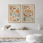 SIGNFORD Framed Canvas Print Wall Art Set Vintage Flower in Pastel Illustration Modern Art Decorative Nordic Nature for Living Room, Bedroom, Office - 16"x24"x2 Natural