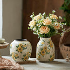 Levvohd Vintage Ceramic Vase, 7.7 Inch Yellow and Beige Sunflower Floral Modern Flower Vases for Home Decor Aesthetic Living Room Bookshelf Office Tuscan Decorations (Conical)