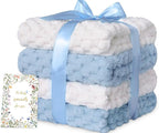 HOMRITAR 4 Pcs Baby Blanket for Unisex 3D Flannel Fleece Fluffy Blankets for Baby Soft Plush Breathable Bed Blanket for All Season Toddler Infant or Newborn 30 x 40 Inch (2 Pcs Blue, 2 Pcs Cream)